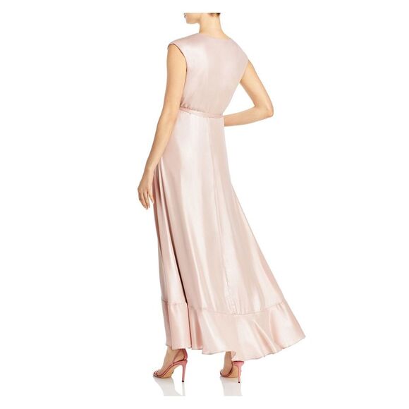 AQUA Womens Pink Tie Lined Sleeveless Full-Length Evening Wrap Dress 4 - Picture 2 of 2